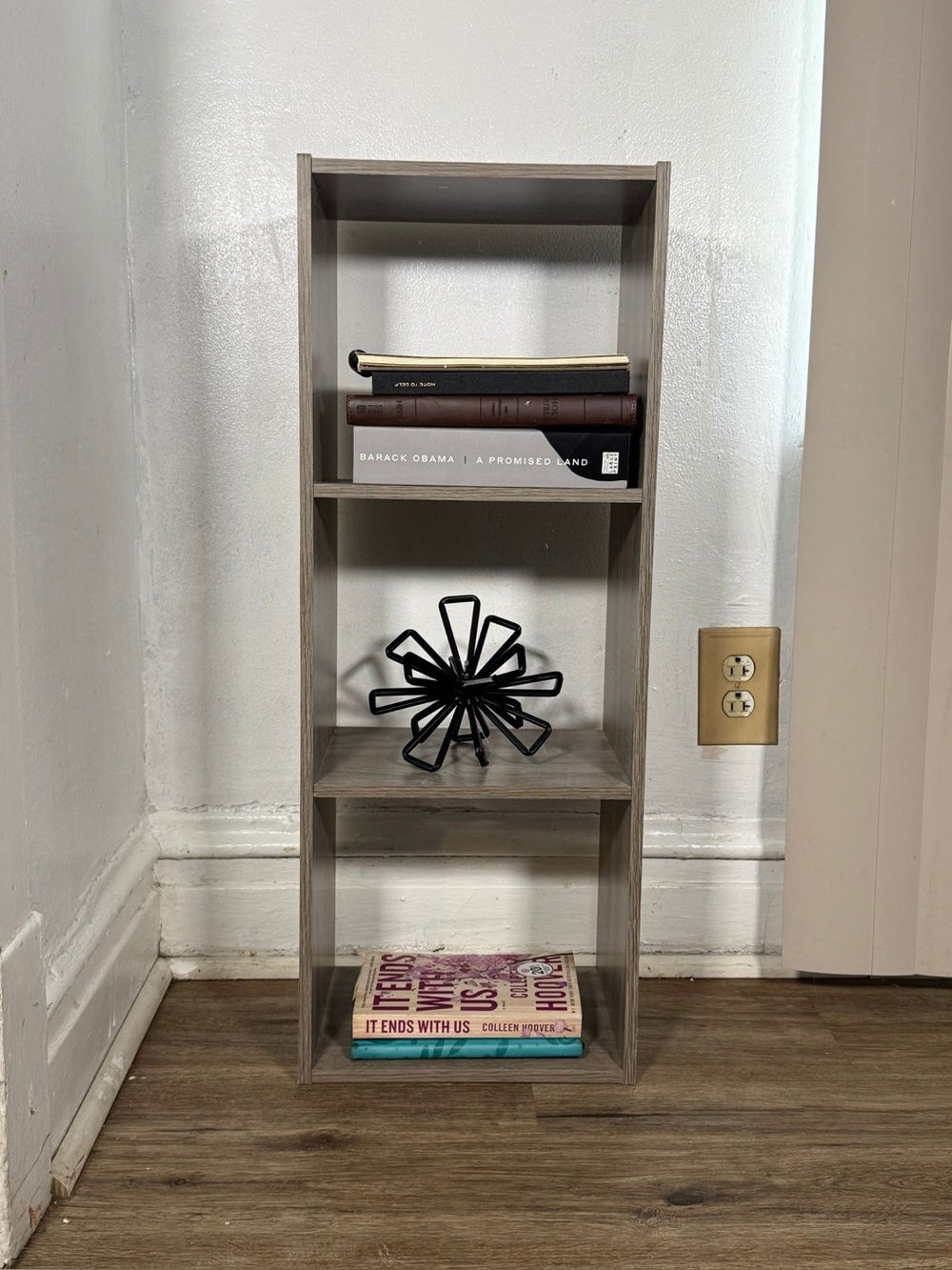 Modern 3-Tier Narrow Bookshelf | Gray Wood Storage Shelf | Small Space Organizer